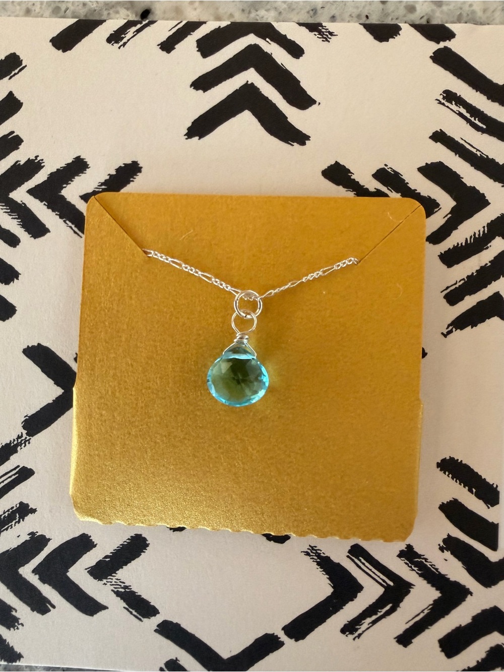 Sterling Teardrop Pendant Necklace in Aqua Blue